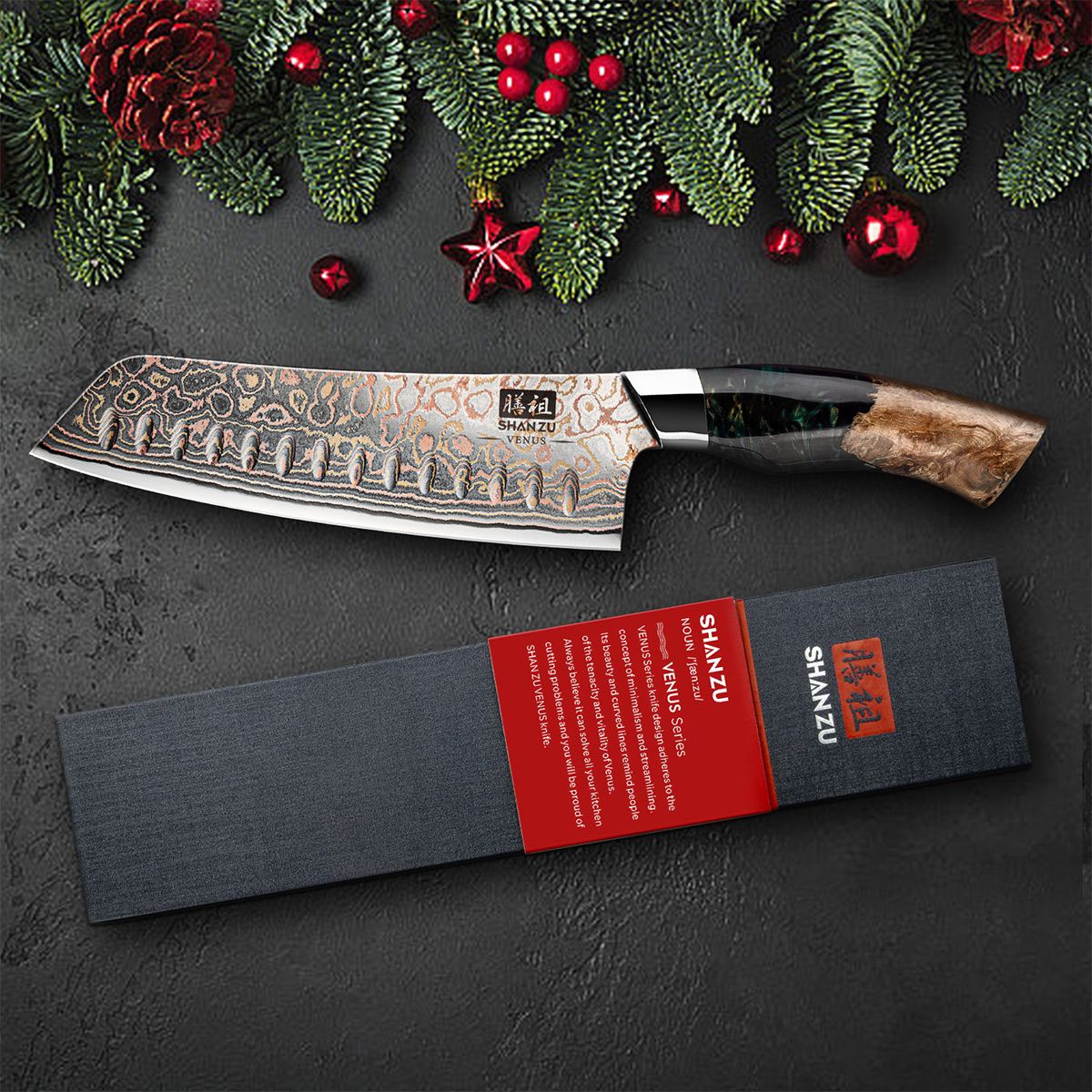 Couteau Santoku Cuivre Damas 7