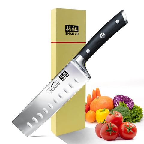SHAN ZU Cuchillo de Cocina Nakiri Damasco, 16.5cm Cuchillo Japones para  Verduras, Cuchillo de Chef