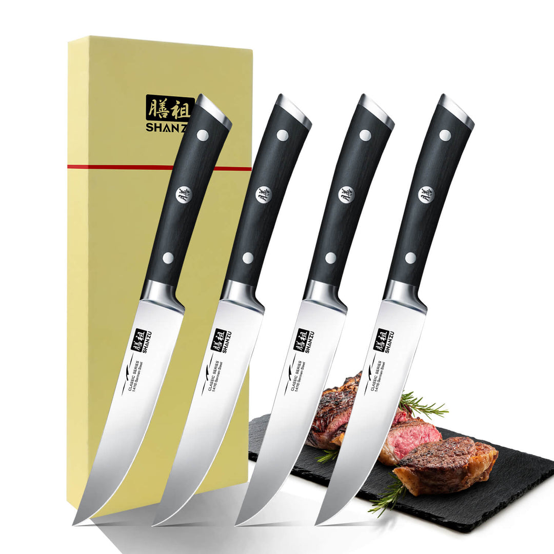 4PCS Steak Knife Set Serrated steak knives with decent wooden