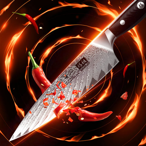 SHAN ZU 20CM Couteau de Cuisine Couteau de Chef Professionnel en Acier  Inoxyd