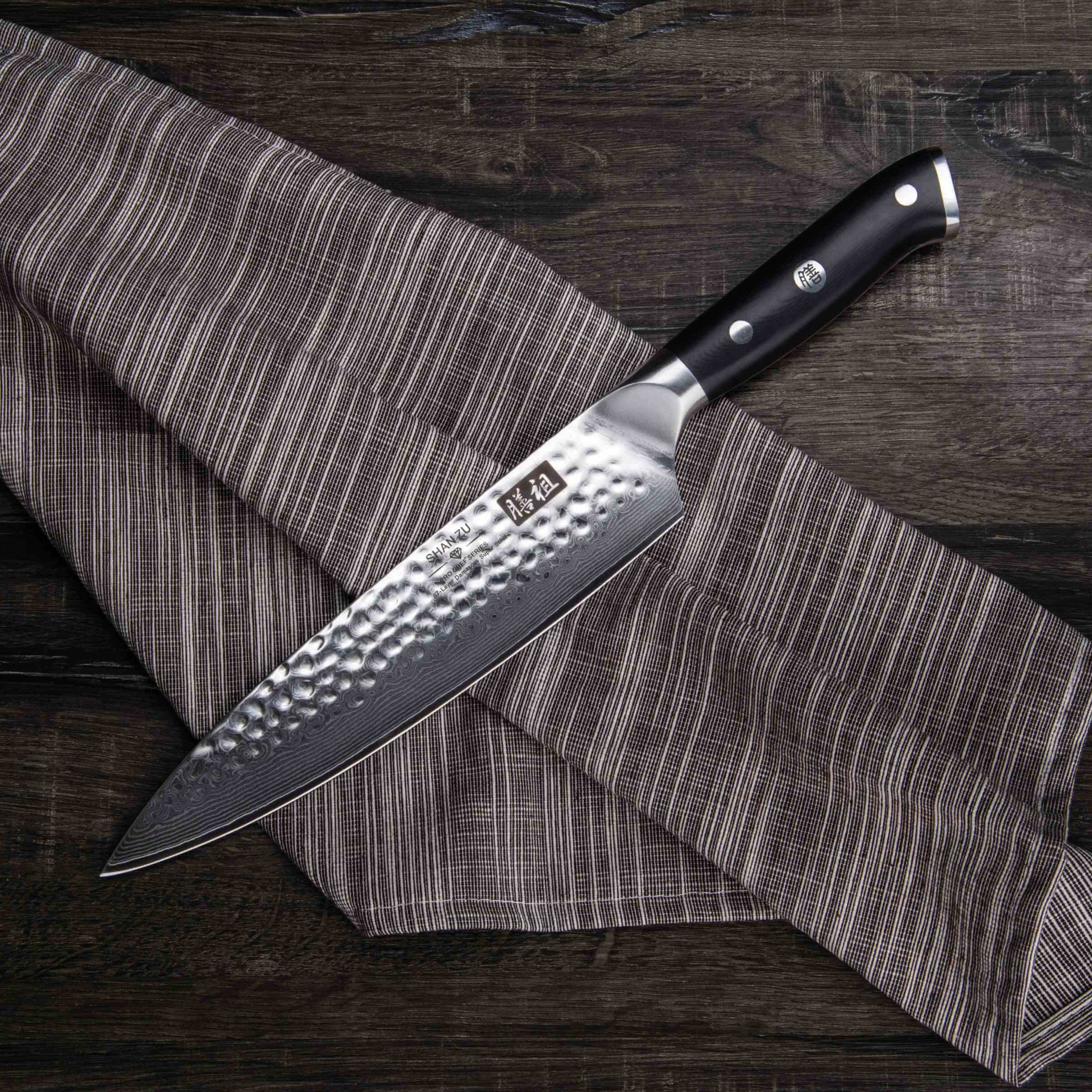 Damascus Chef's Knife 8" V2 Harmonized Pattern Blade & G10 Black