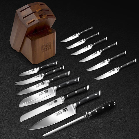 Ceppo per coltelli da cucina in acciaio tedesco da 14 pezzi