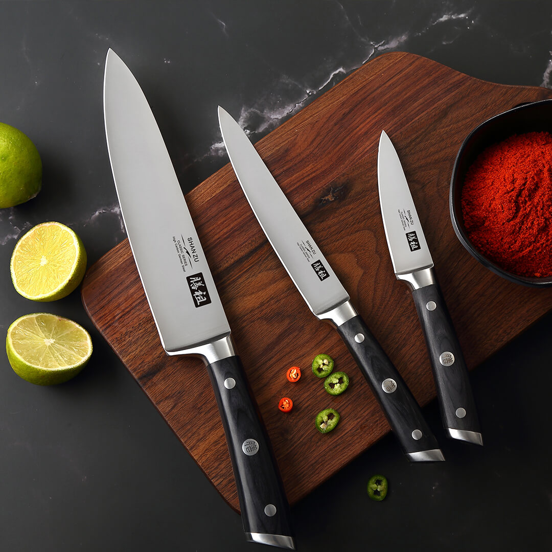 Gerlach Set Coltelli Da Cucina Ambiente In Acciaio Inox - 5 Pezzi Con Blocco In Legno Di Faggio Nero