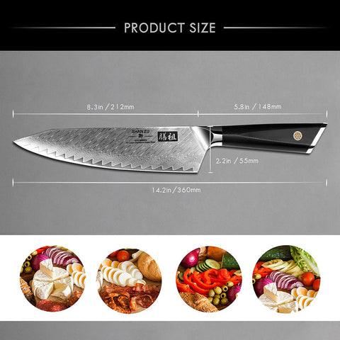 Latim's - Cuchillo de chef profesional de 8 pulgadas, cuchillos de cocina  de Damasco hechos de acero inoxidable japonés VG-10 con patrón único, hoja