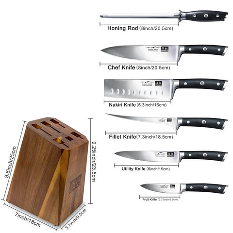 Bloc de couteaux en acier allemand 7 pièces, Set de couteaux Nakiri