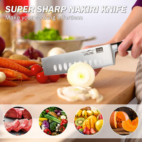 SHAN ZU Cuchillo de chef Damasco cuchillo de cocina profesional extra  afilado cuchillo japonés Nakiri, cuchillo de chef de acero de alto carbono  con