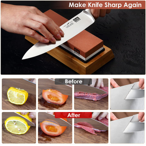SMI Pierre à Aiguiser Double Face 600/1500 Avec Base Silicone Et Guide D'Angle - Affûteur Couteaux