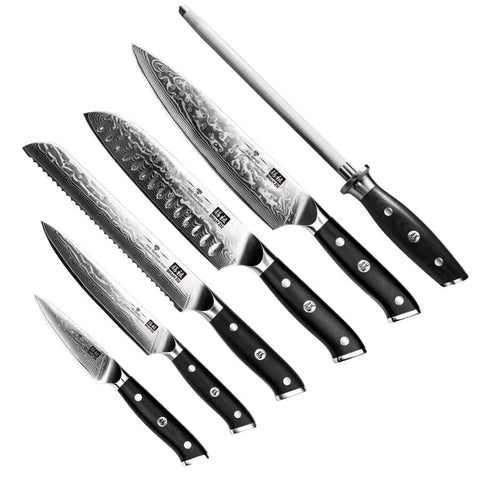 SHAN ZU-Ensemble de couteaux de cuisine en acier Damas, couteaux d